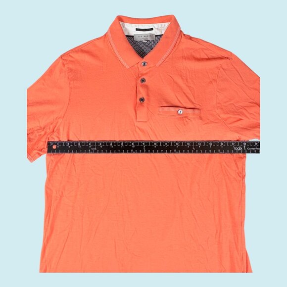 TED BAKER LONDON Polo Men's Size 3 Medium Coral Tortilla Pocket Birdseye Stripe - Picture 3 of 9